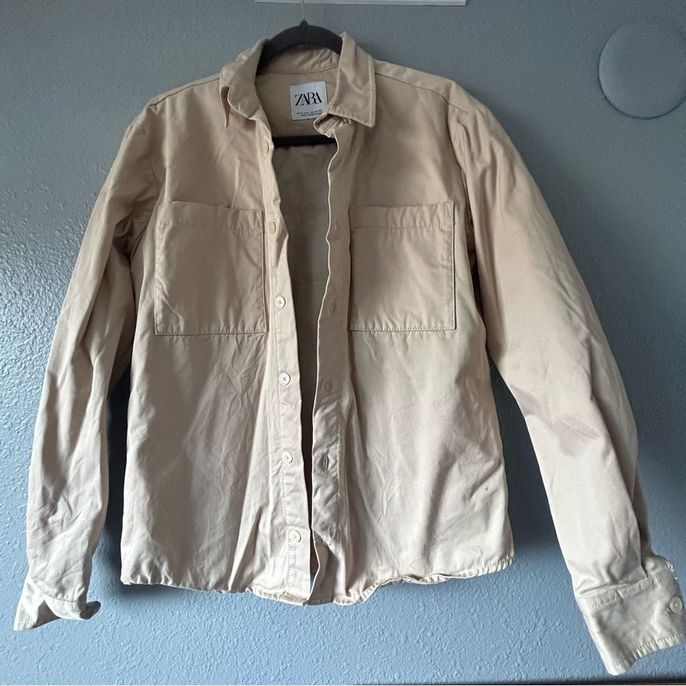 Zara Tan Lined Lightweight Button Front Shacket - image 1